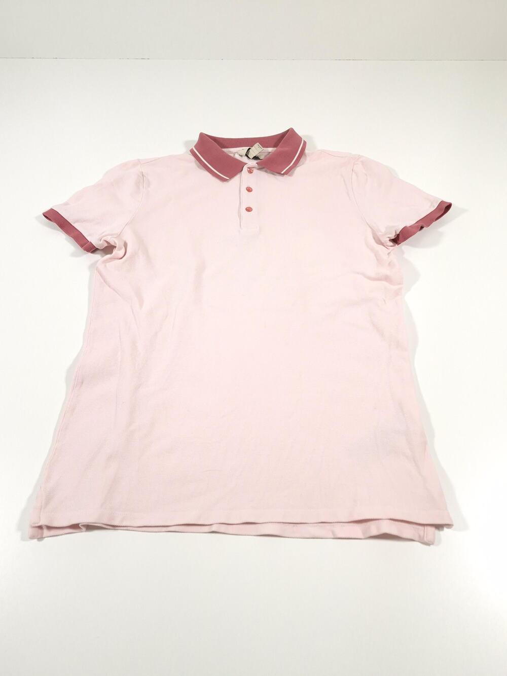 Burberry Polo Shirt Mens L Pink Solid Cotton Knit Portugal Short Sleeve READ